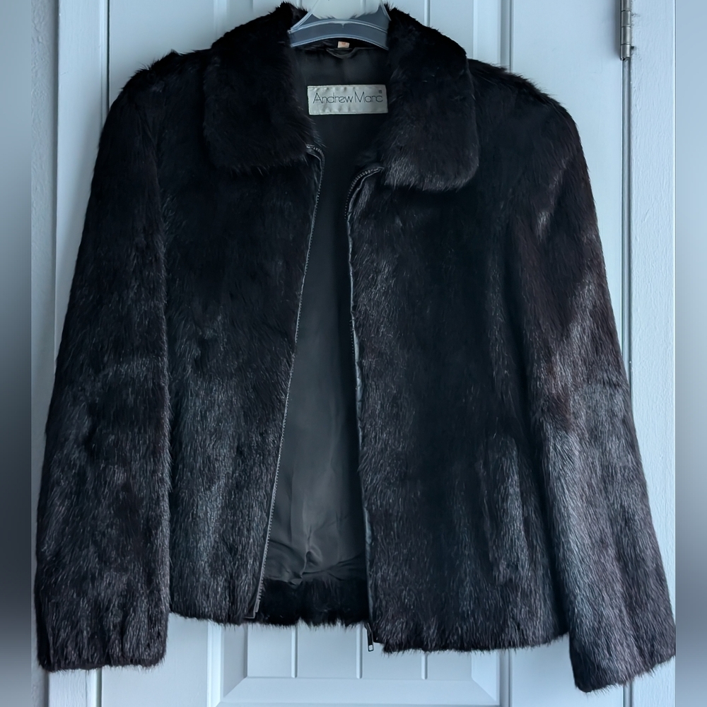 Andrew Marc Black Mink Fur Zip Up Jacket